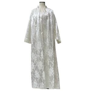 Aerial Vintage 60s 70s Zip White Floral Demask Front Robe Nightgown Size XS